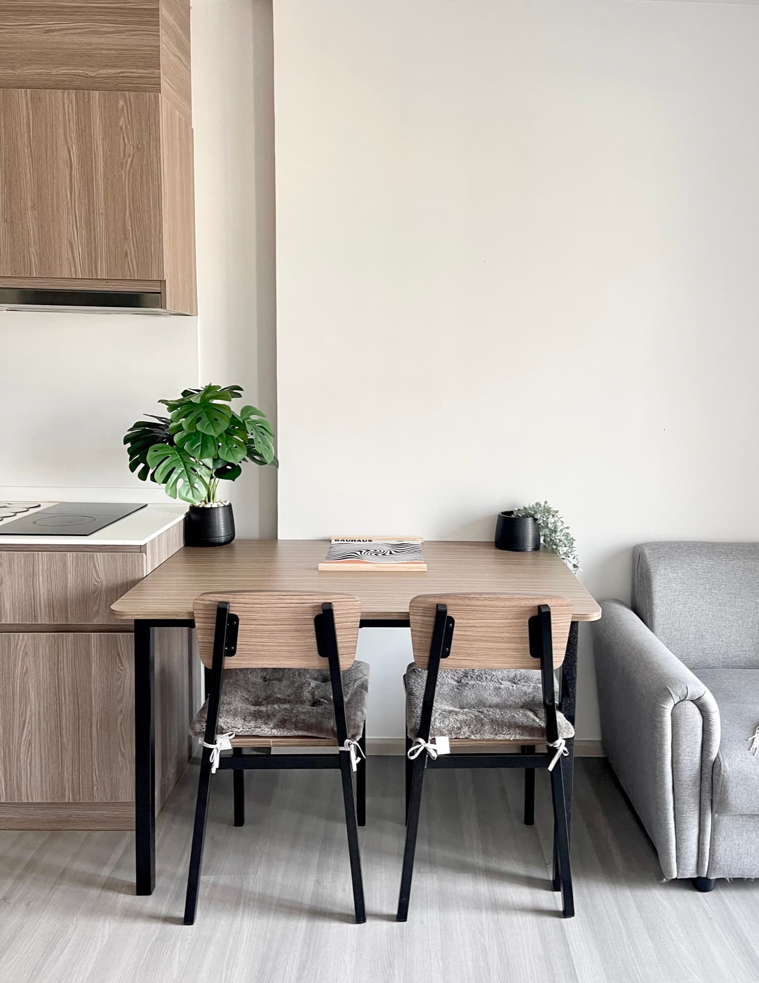 Dining nook with warm wood tones