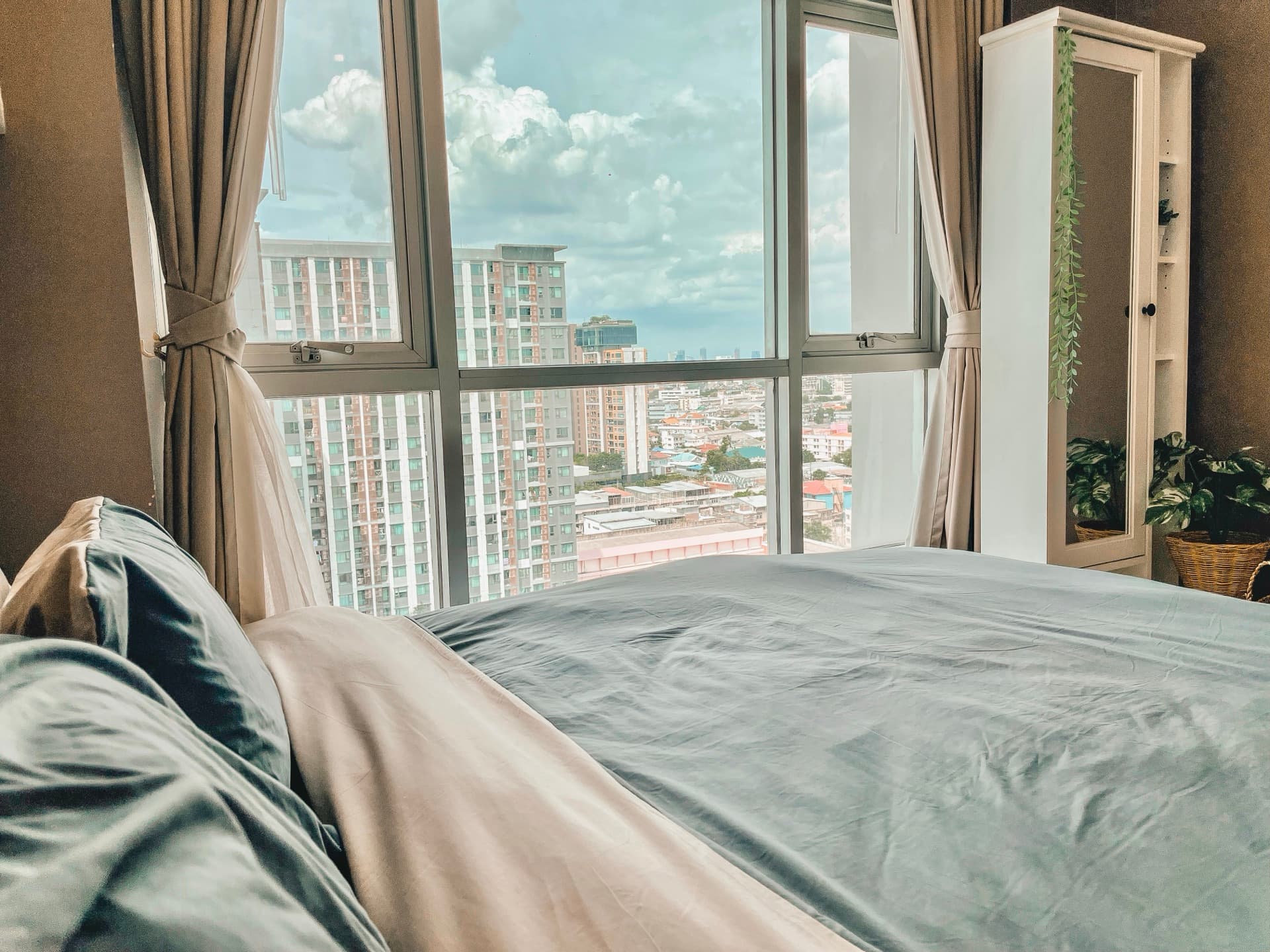 Bedroom beside a bright window