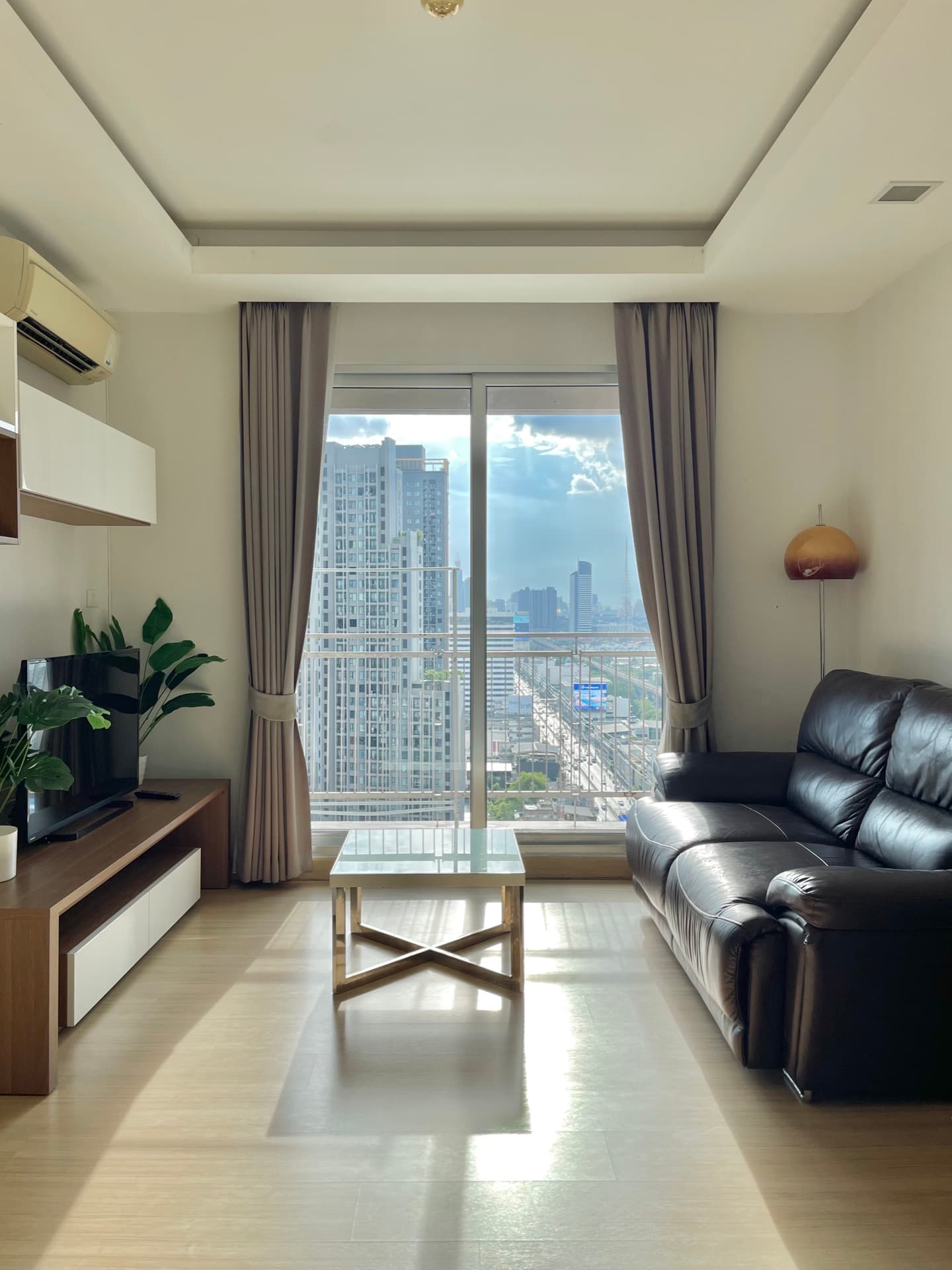 Living area with TV console and greenery
